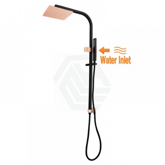 8 inch 200mm Square Black & Rose Gold Twin Shower Set Top Water Inlet